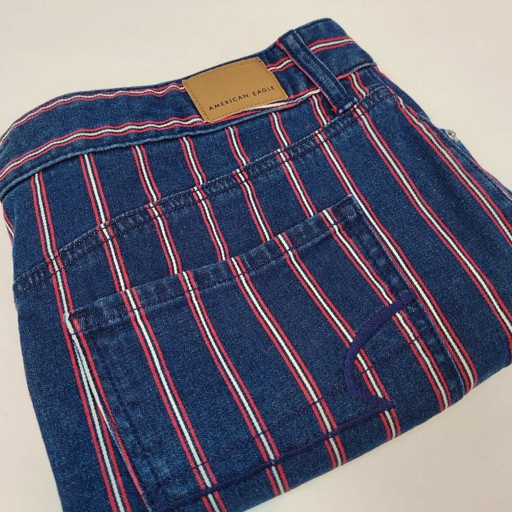 NWT American Eagle‎ AE High Rise Striped Denim Mini Skirt Super Stretch Size 12
